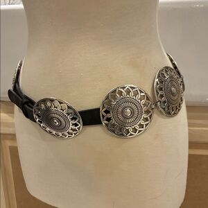 Gorgeous Silver Concho, Black leather Decorative Belt 39”